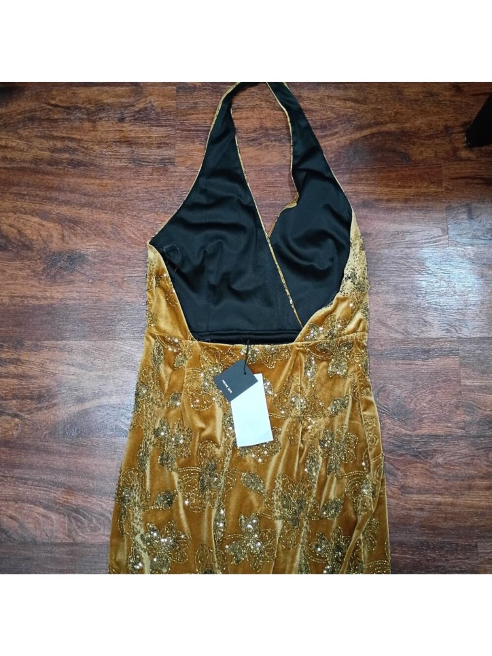 NWT Zara Maxi Dress Women's S Gold All-Over Embellishment Halterback Designers - Picture 9 of 15